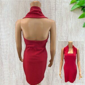 DAVID BENJAMIN COLLECTION -- Halter Dress, Red, Backless, Form Fitting, Stretch
